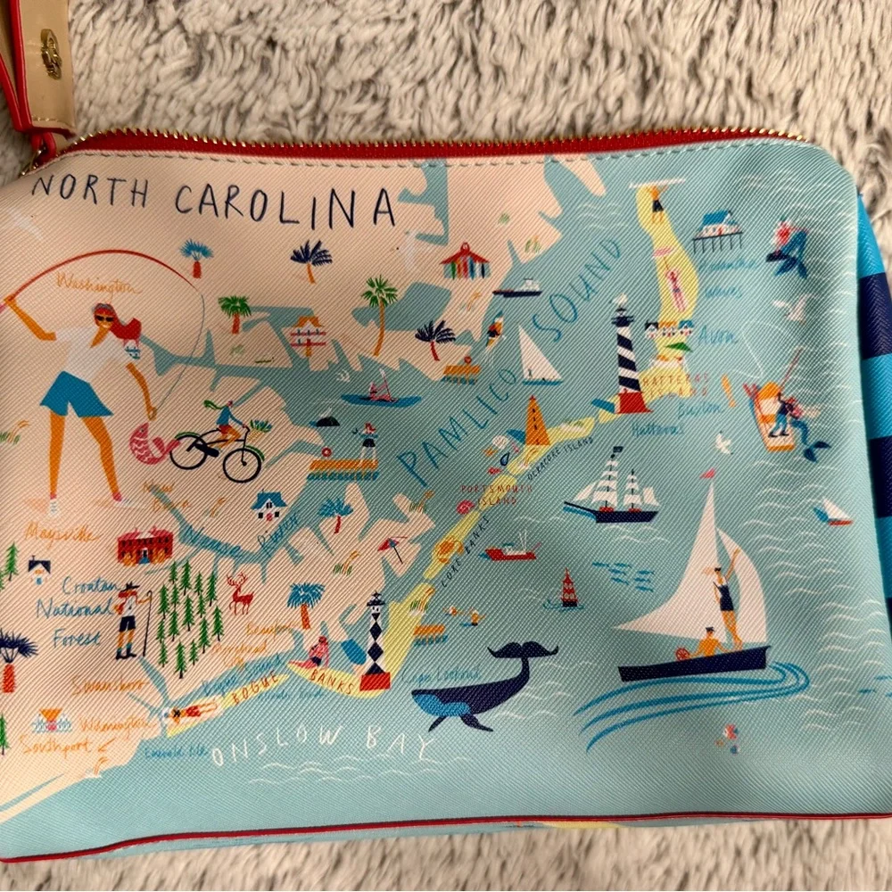Spartina 449 Outer Banks Map Clutch - Blue and Tan - Picture 7 of 12